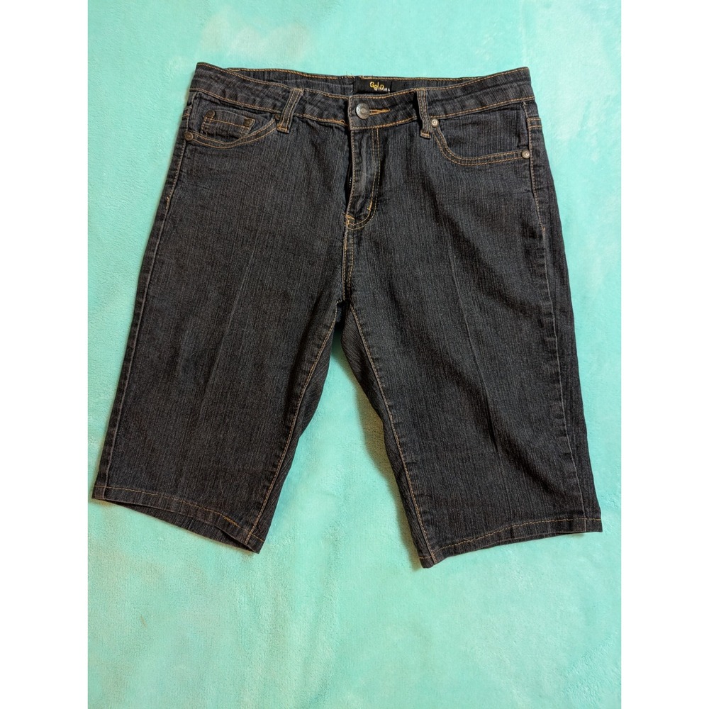 Gold Drama Y2K Studded Embroidered Denim Bermuda Shorts Dark Wash Size 6